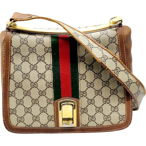 955269BD (L3) Gucci Shoulder Bag Sherry Line Brown PVC - Picture 1 of 9